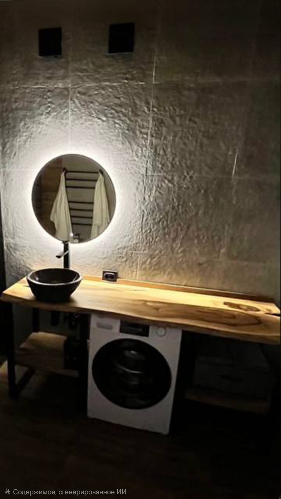 Тумба со столешницей из грецкого ореха и раковиной из речного камня 5