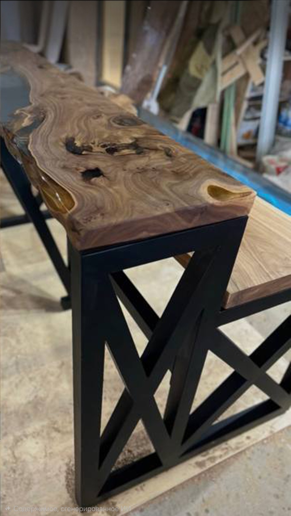 Барная стойка из карагача на подстолье лофт