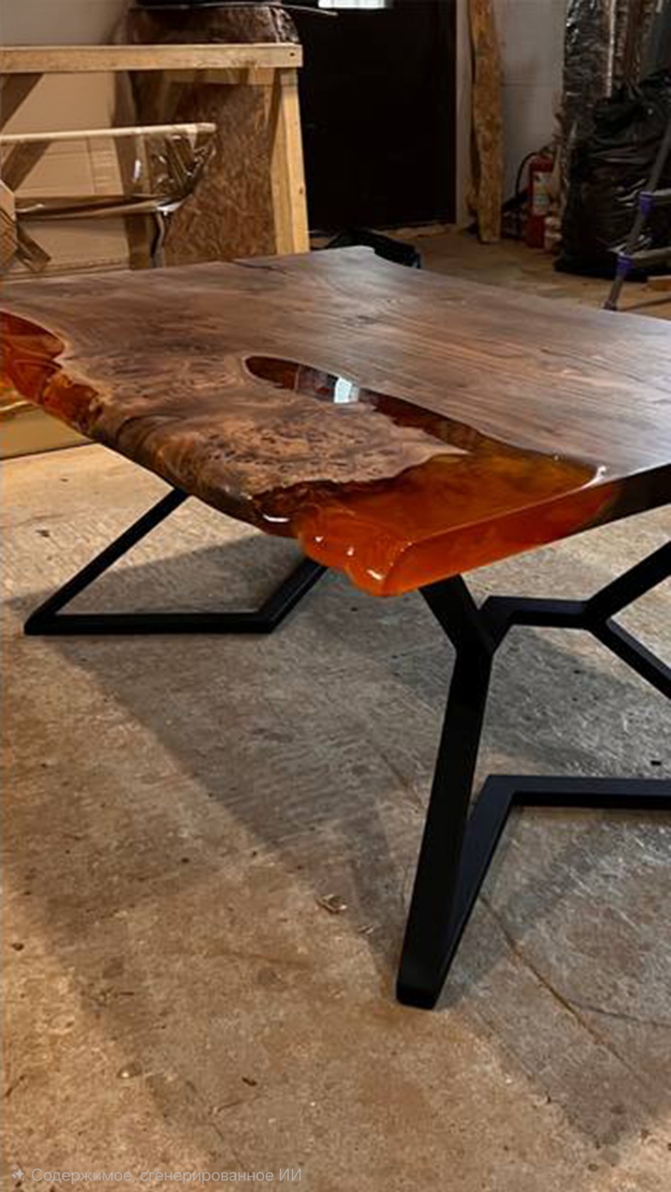 Стол из капового карагача с янтарной заливкой