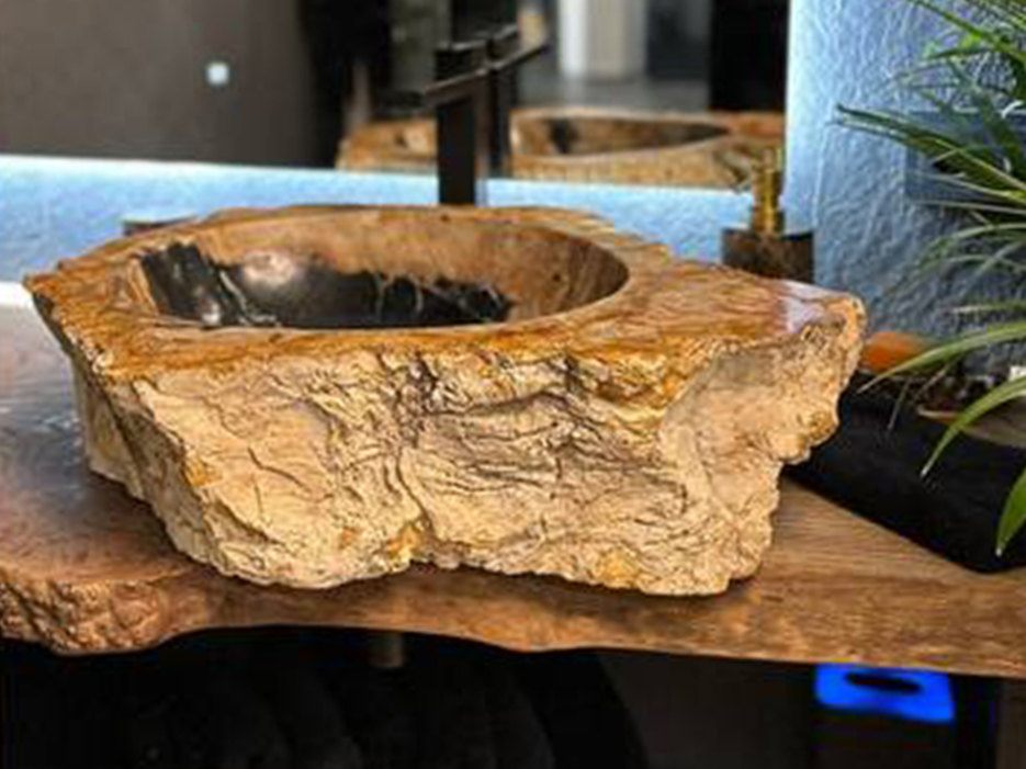 Раковина и набор для ванной комнаты из окаменелого дерева