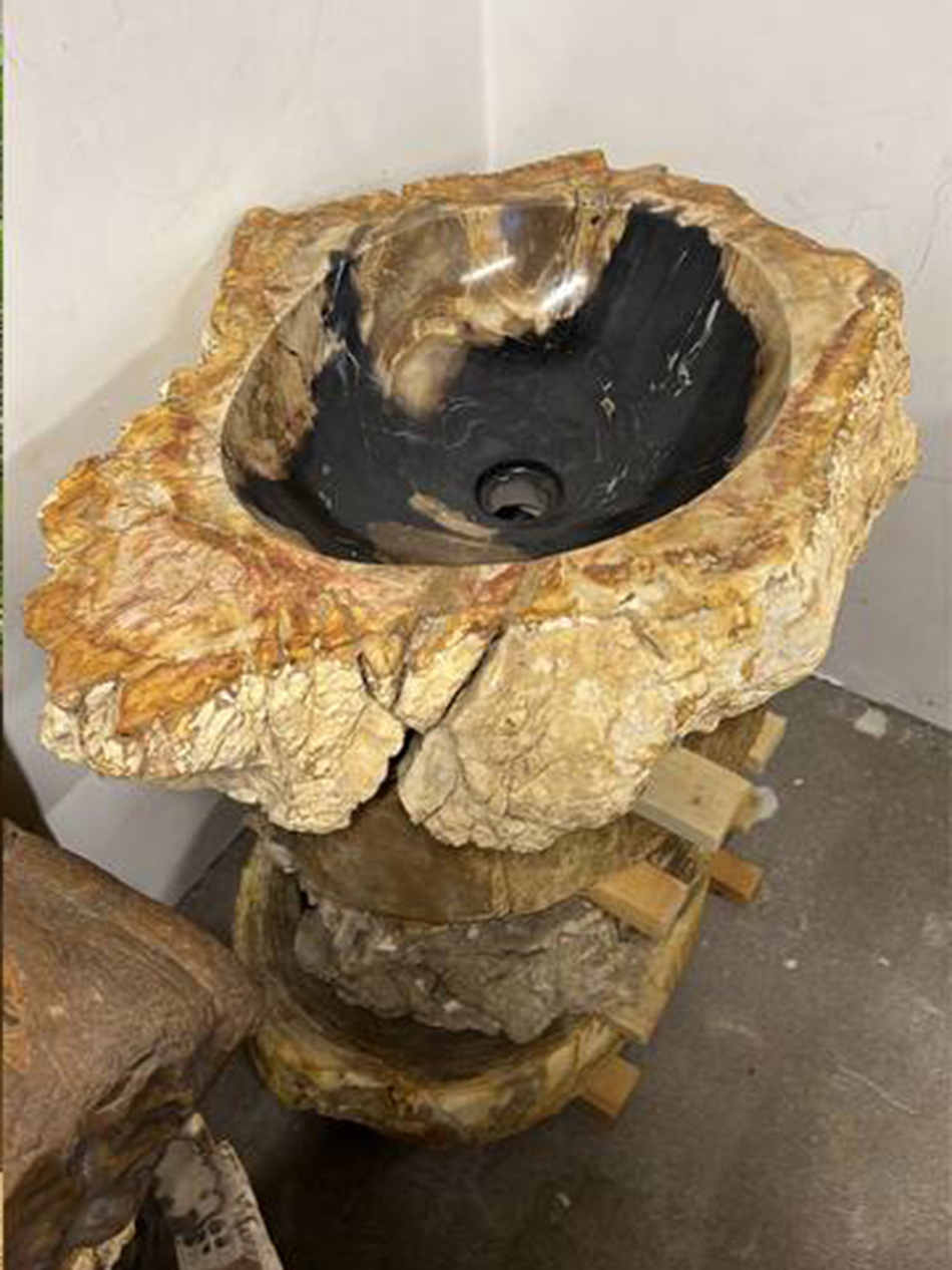 Раковина и набор для ванной комнаты из окаменелого дерева