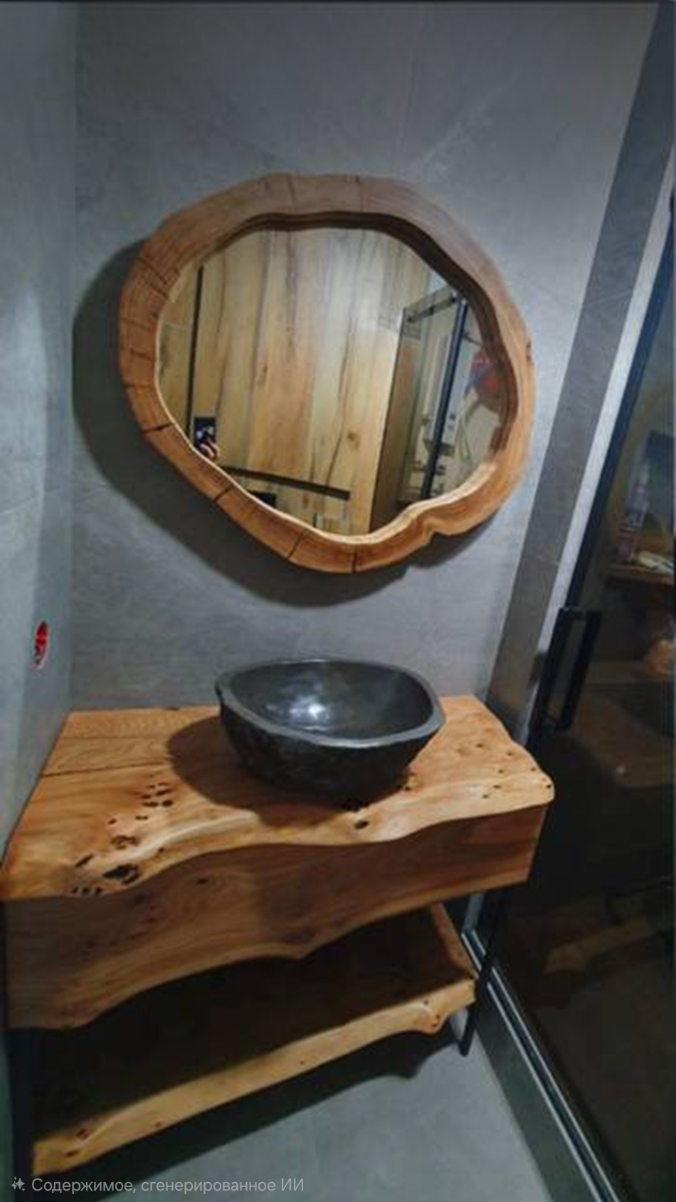 Тумба из азиатского карагача с ящиком и зеркалом 10