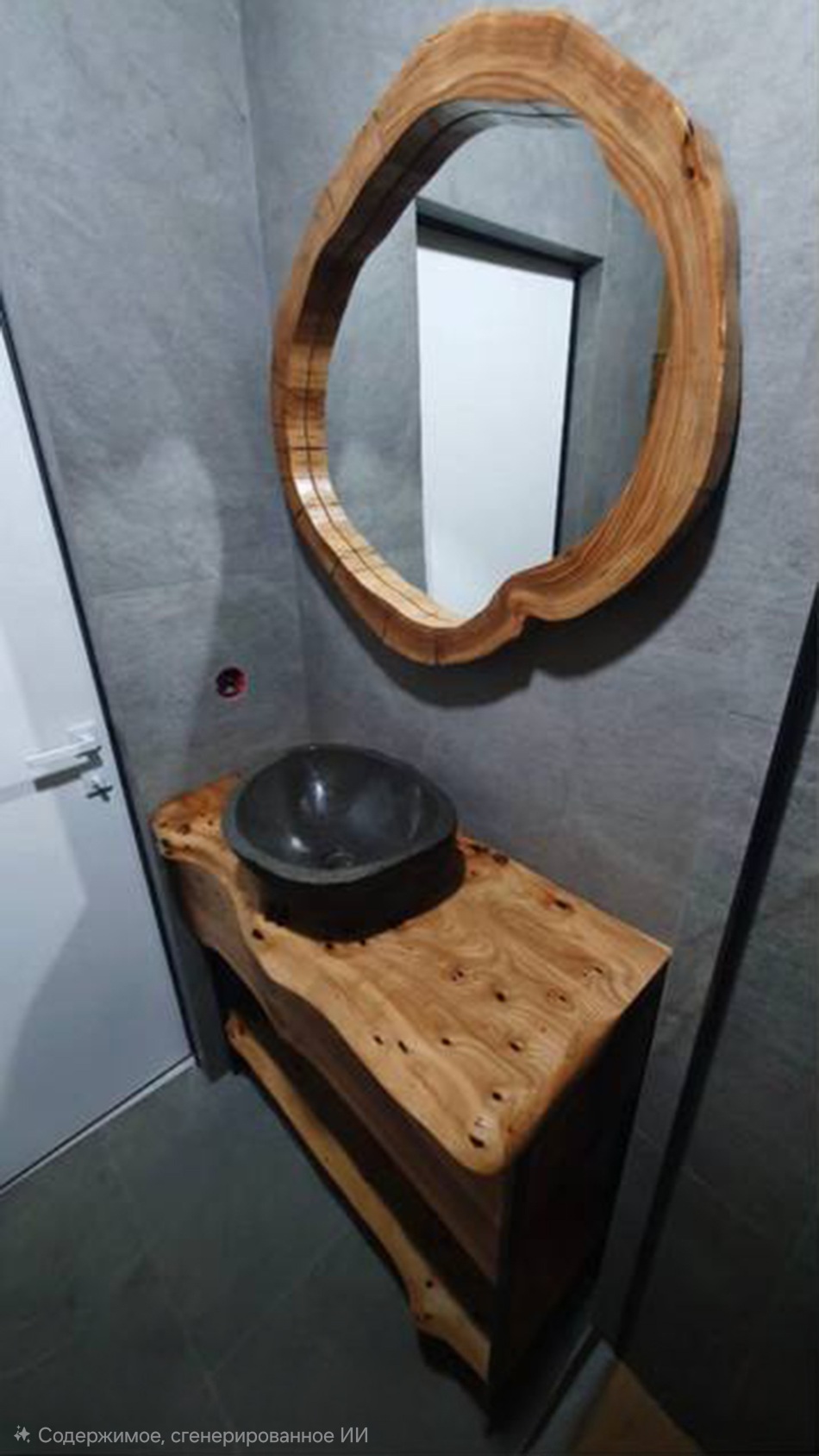 Тумба из азиатского карагача с ящиком и зеркалом 9