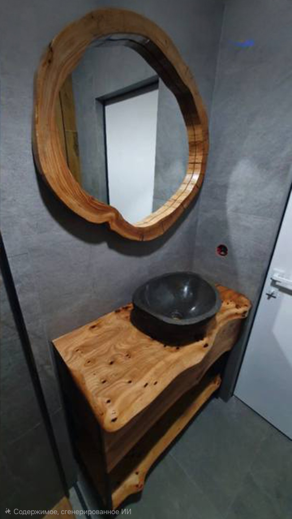 Тумба из азиатского карагача с ящиком и зеркалом 8