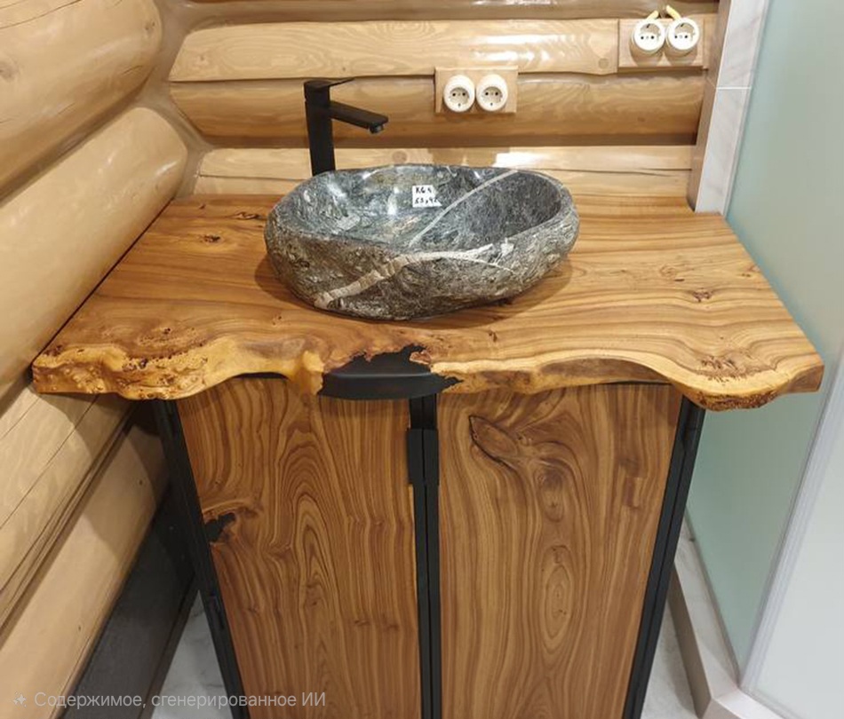 Тумба из массива карагача с раковиной из диабаза 2